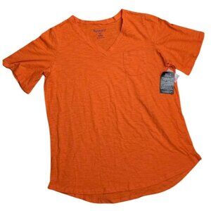 Roamans Womens Orange V-Neck Short Sleeve T-Shirt With Pocket L